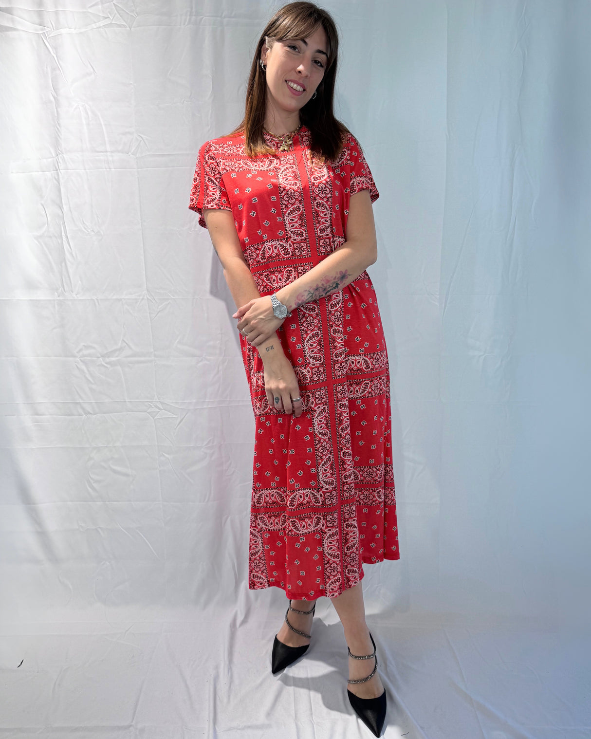 SHORT SLEEVE DRESS WITH BANDANA PRINT
