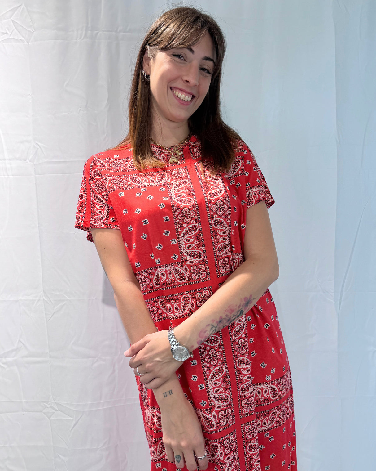 SHORT SLEEVE DRESS WITH BANDANA PRINT