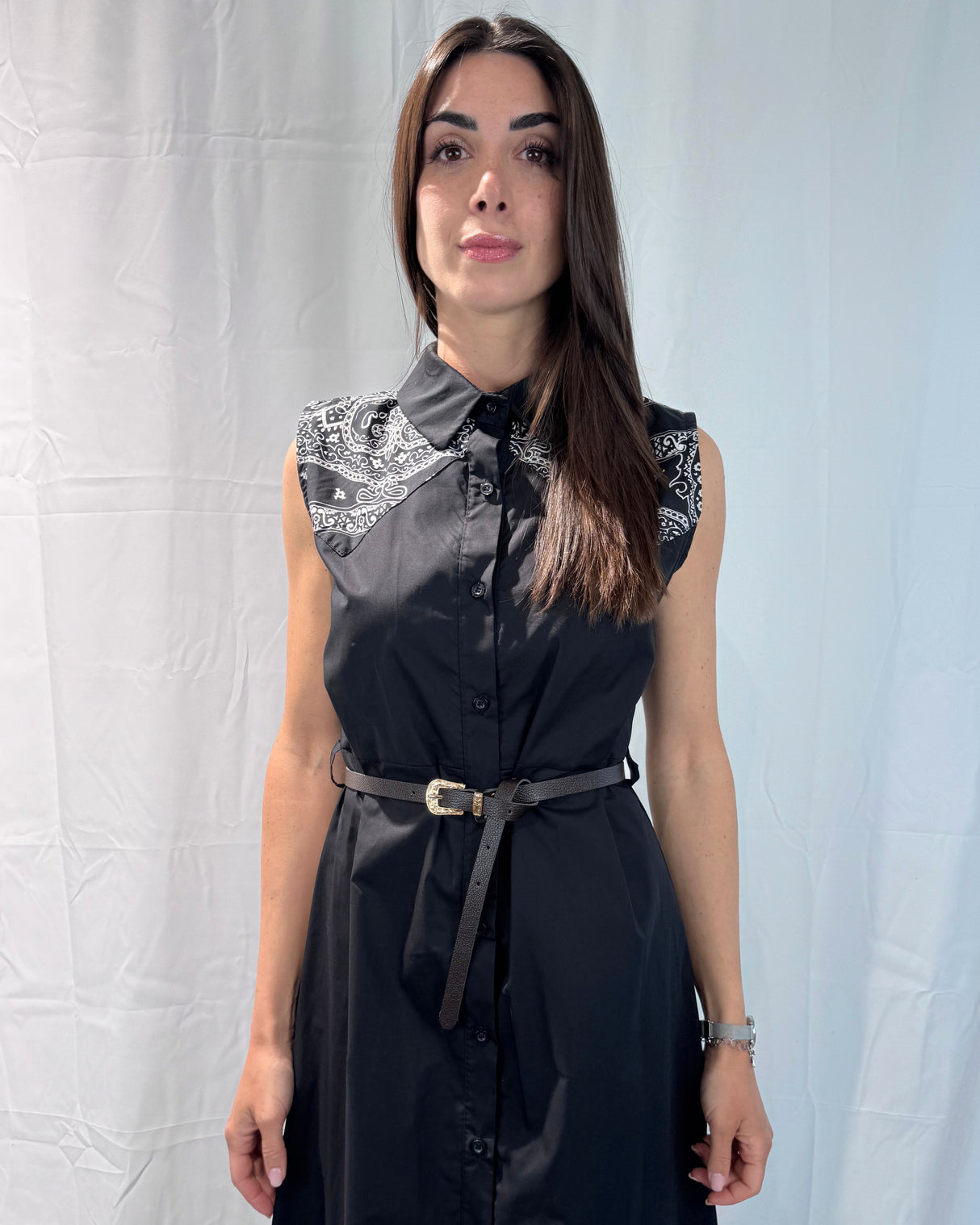 COTTON CHEMISIER WITH BANDANA PRINT INSERTS