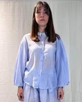LINEN-TENCEL MIXED WIDE PUFF SLEEVE SHIRT