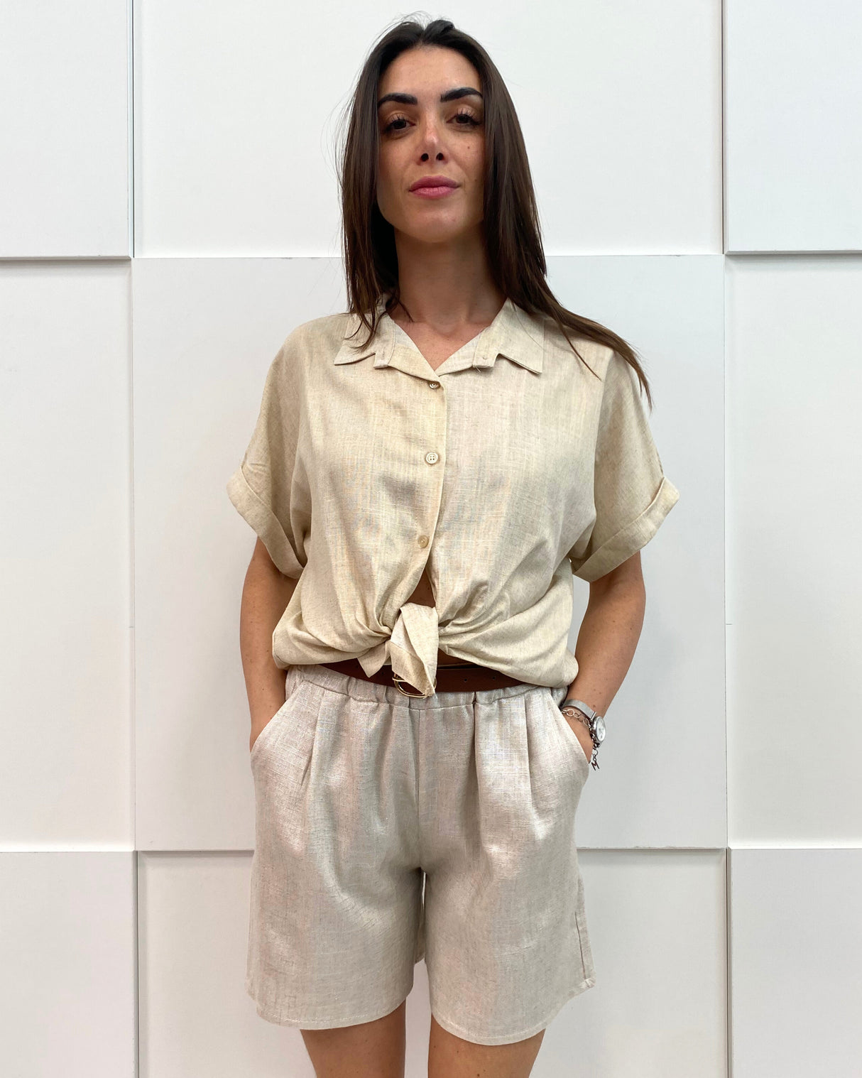 GOLD BLOUSE KNOT FRONT