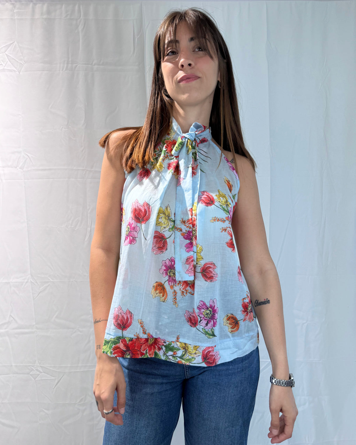 TOP WITH FLOWER PRINT BOW