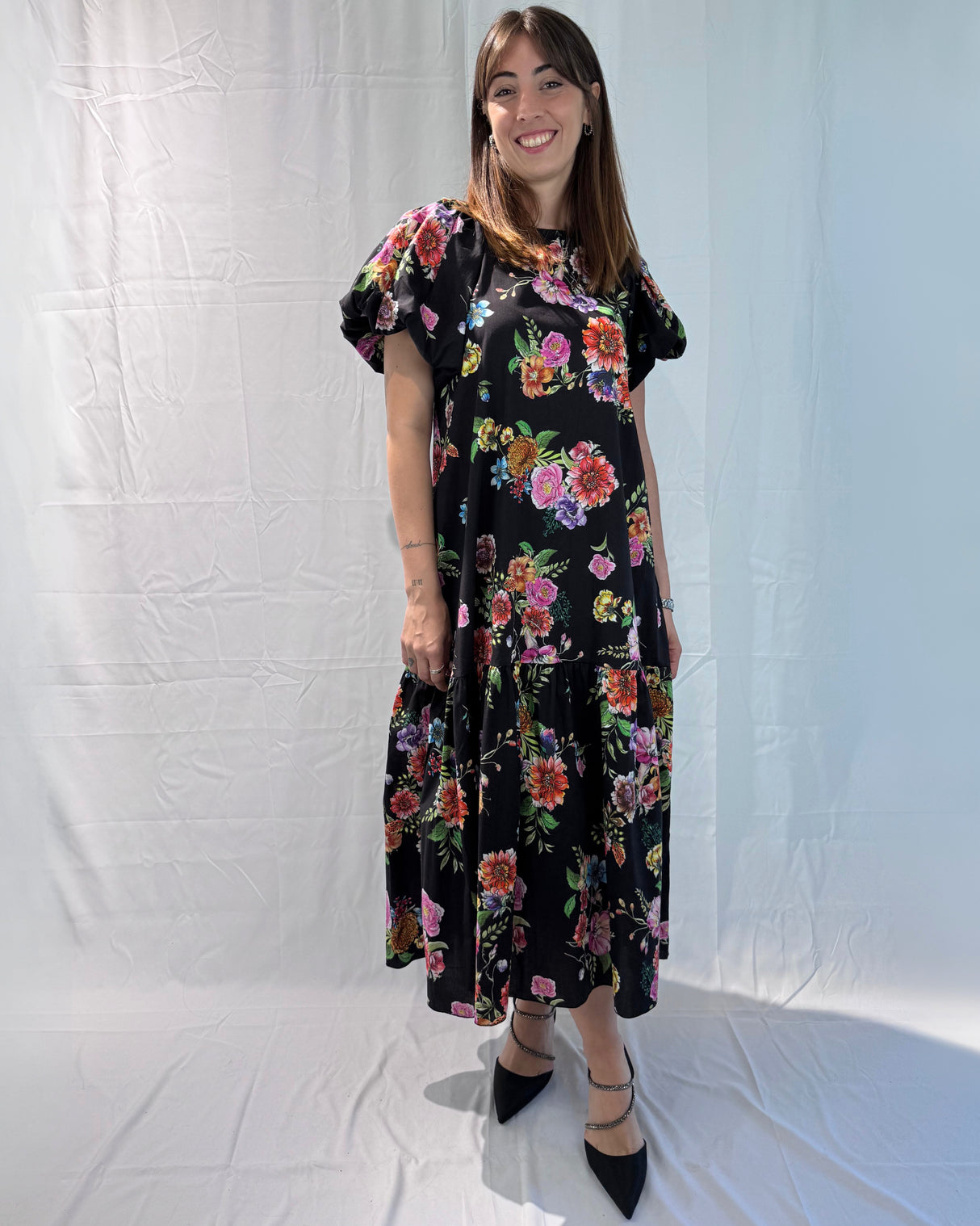 LONG DRESS WITH PUFF SLEEVES AND FLOWER PRINT