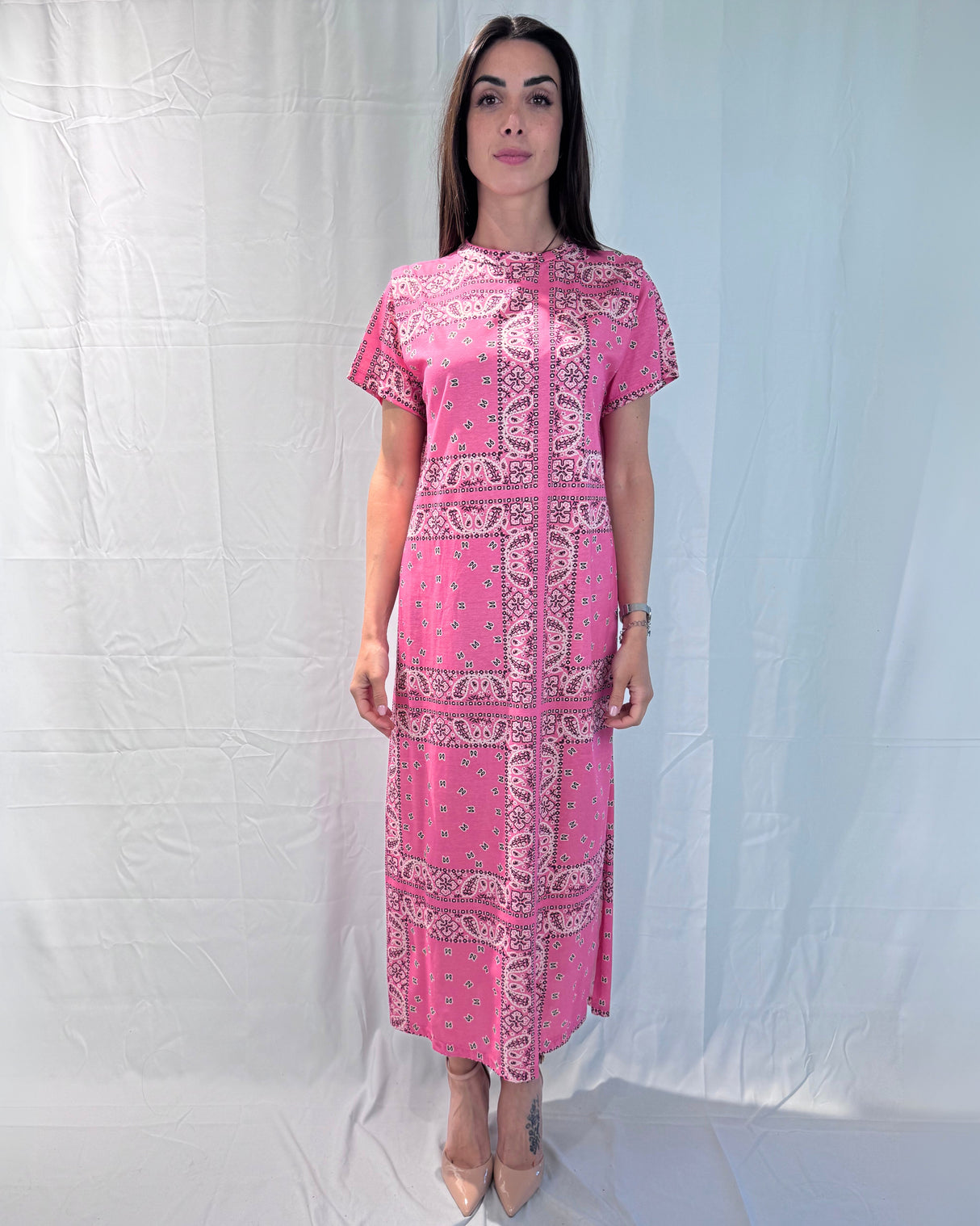 SHORT SLEEVE DRESS WITH BANDANA PRINT