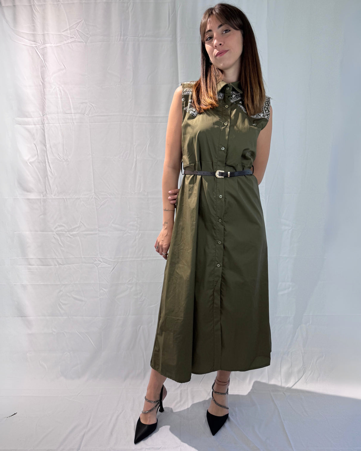 COTTON CHEMISIER WITH BANDANA PRINT INSERTS
