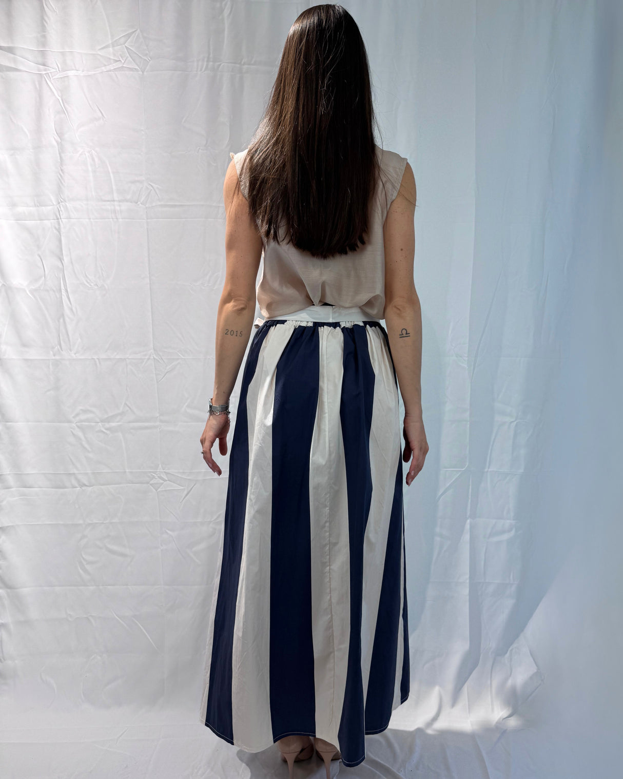 STRIPED SKIRT WITH BOW BELT 100% COTTON