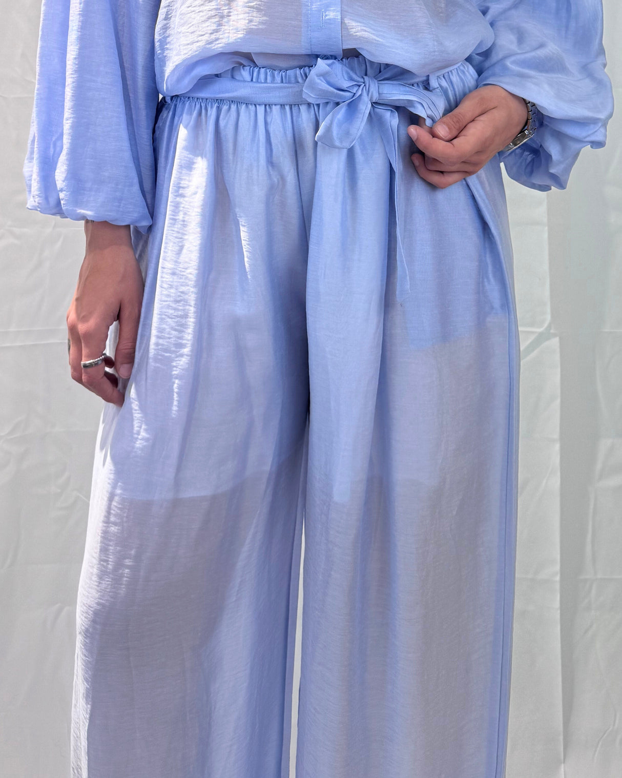 TROUSERS WITH LINEN-TENCEL MIXED SASH