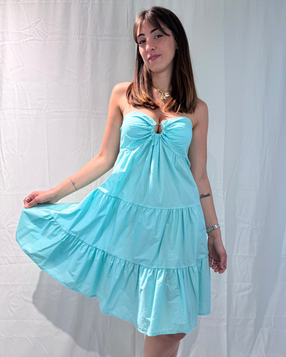SHORT DRESS WITH INSERTED CUPS-BREAST RING