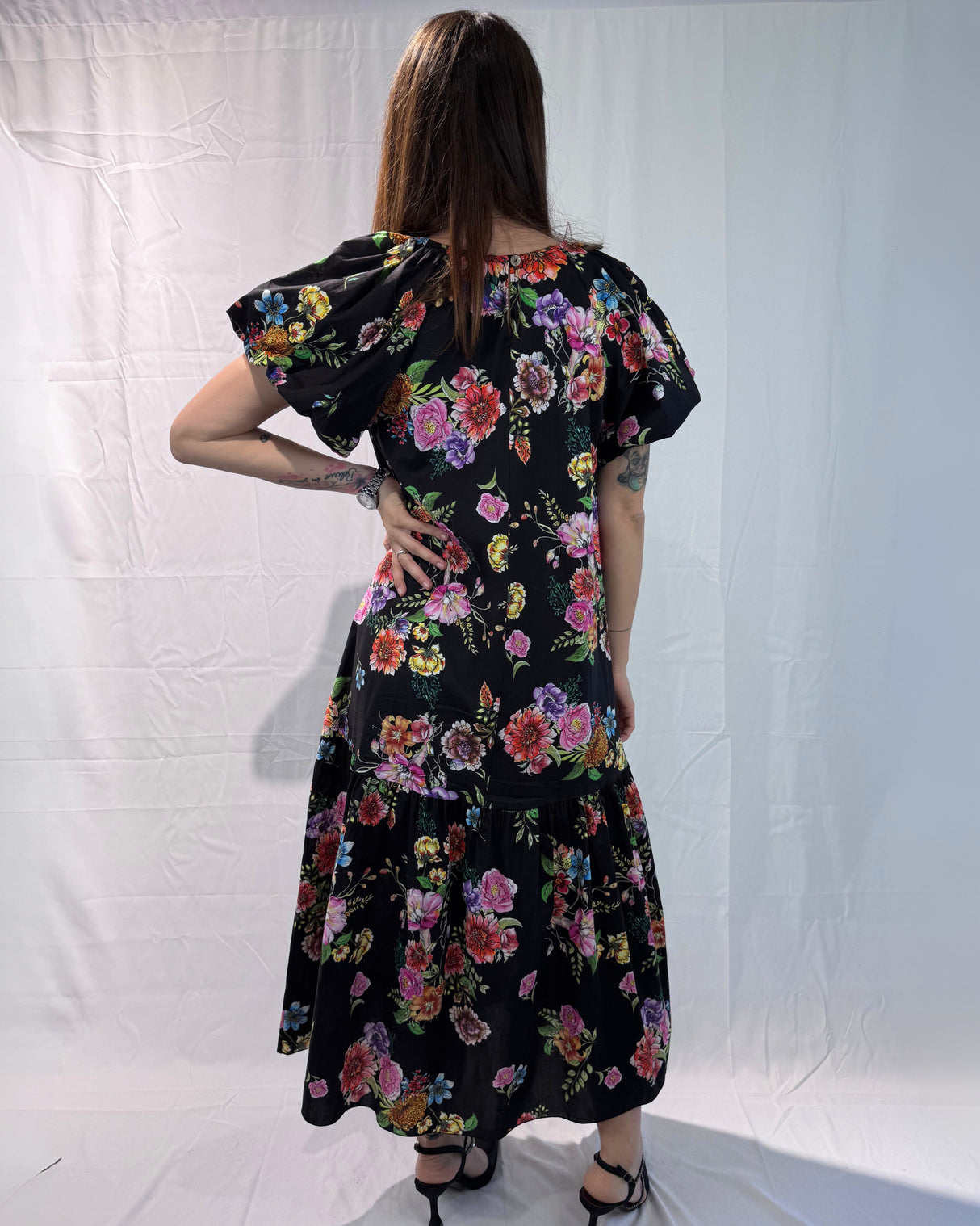 LONG DRESS WITH PUFF SLEEVES AND FLOWER PRINT