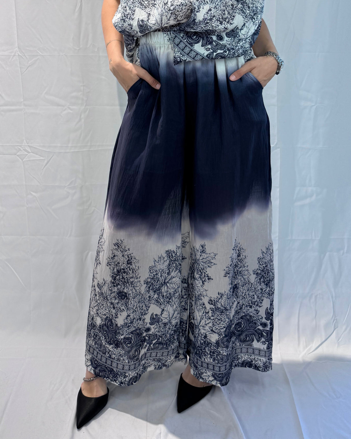 LINEN-TENCEL MIX PRINTED TROUSERS