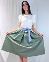 GARMENT DYED SKIRT WITH STRIPED FABRIC BELT