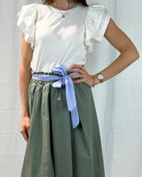 GARMENT DYED SKIRT WITH STRIPED FABRIC BELT