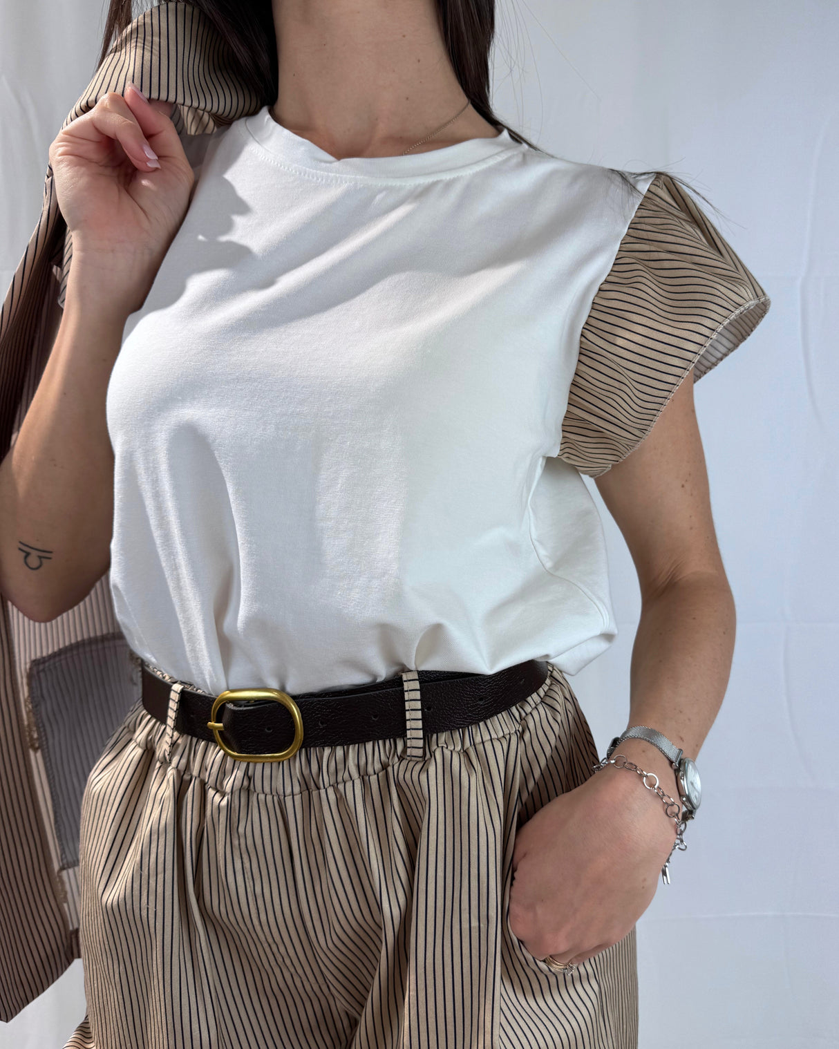 STRIPED RUFFLED T-SHIRT