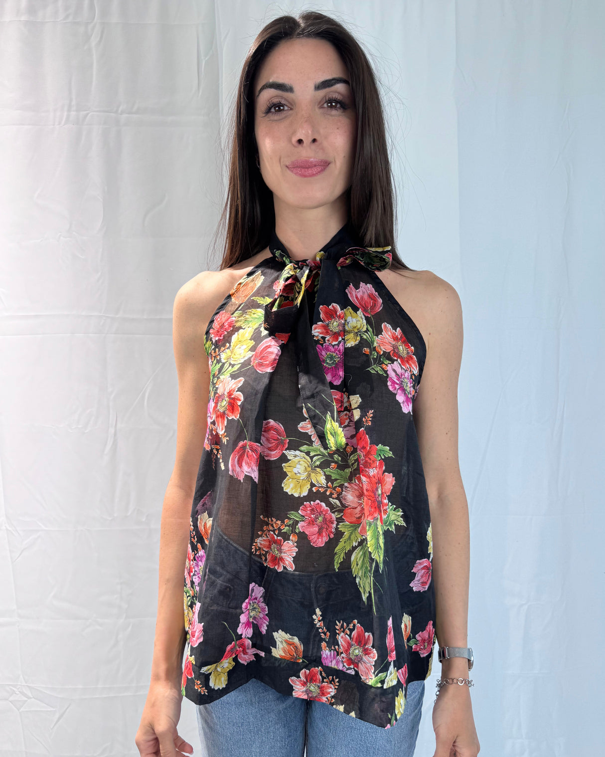 TOP WITH FLOWER PRINT BOW