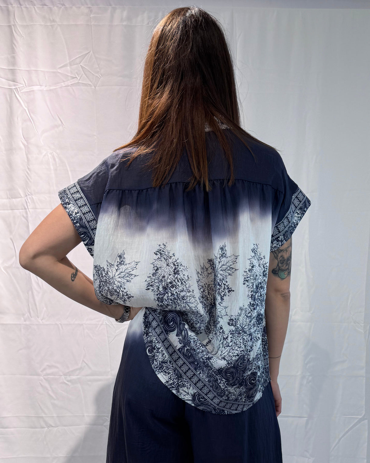LINEN-TENCEL MIX PRINTED BLOUSE