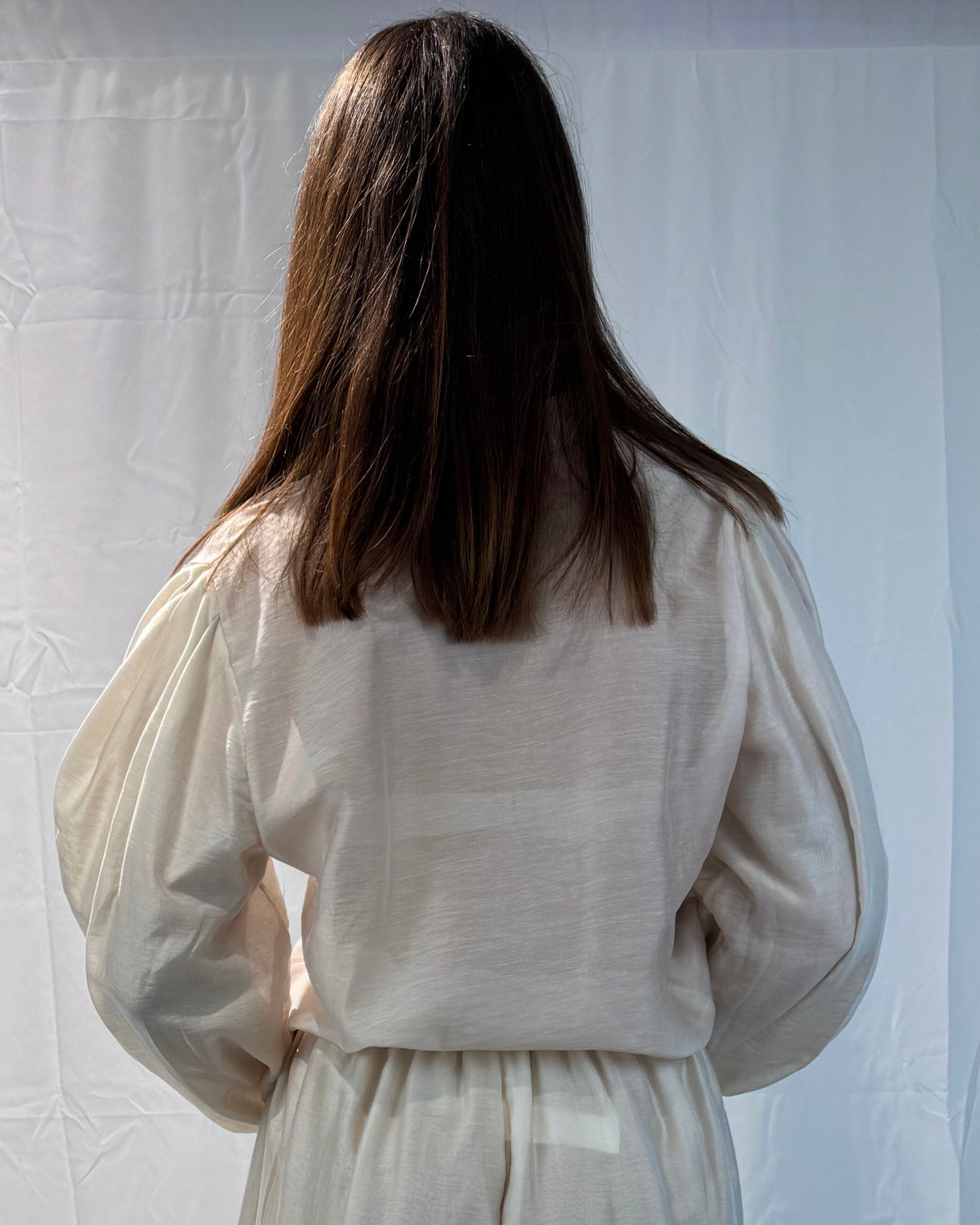 LINEN-TENCEL MIXED WIDE PUFF SLEEVE SHIRT