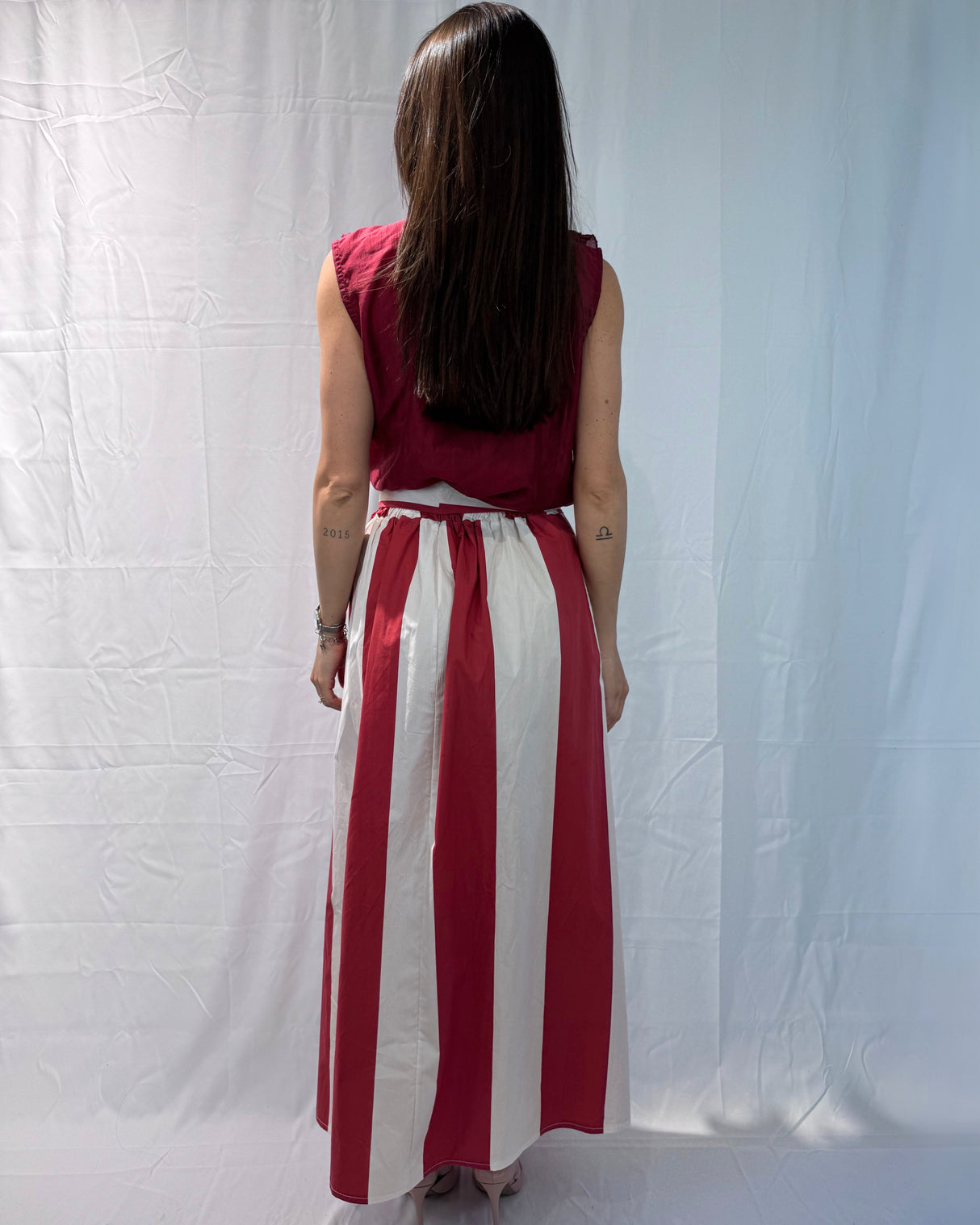 STRIPED SKIRT WITH BOW BELT 100% COTTON