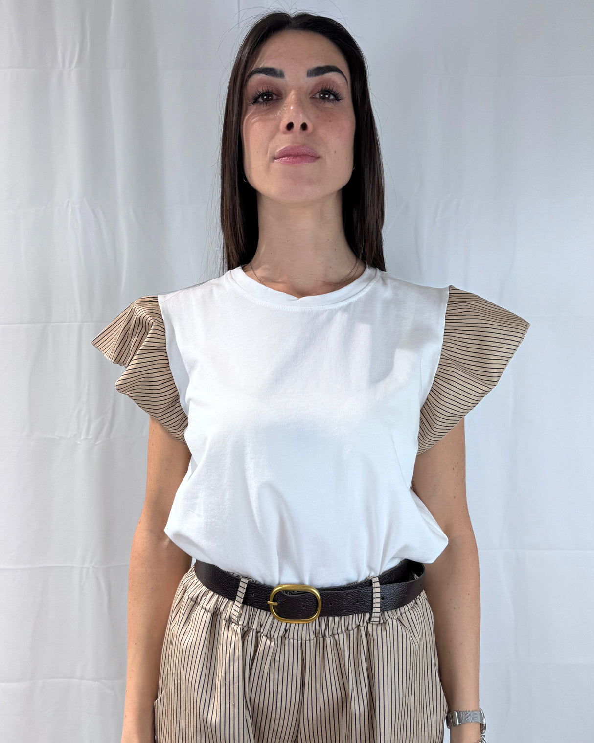 STRIPED RUFFLED T-SHIRT