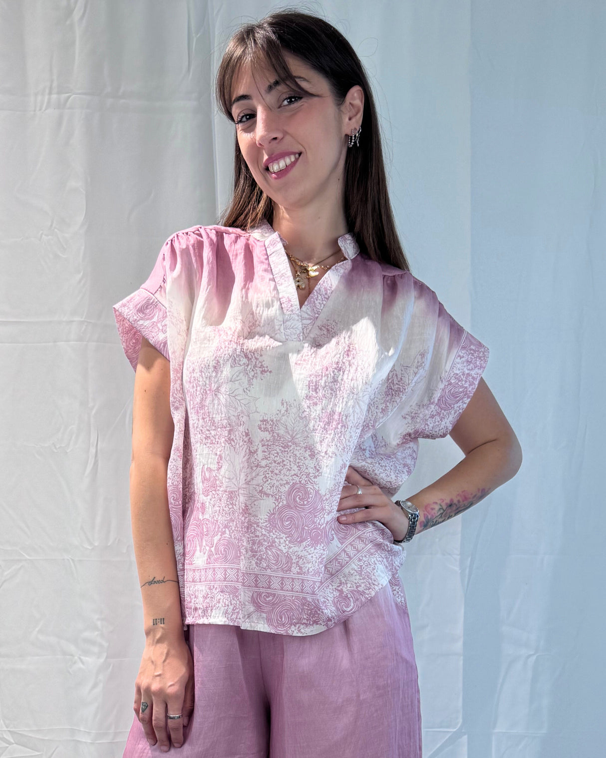 LINEN-TENCEL MIX PRINTED BLOUSE