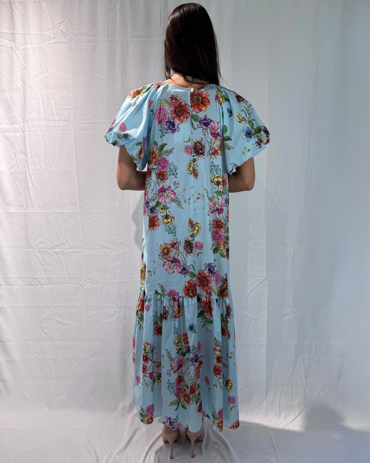 LONG DRESS WITH PUFF SLEEVES AND FLOWER PRINT