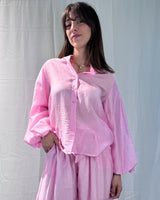 LINEN-TENCEL MIXED WIDE PUFF SLEEVE SHIRT