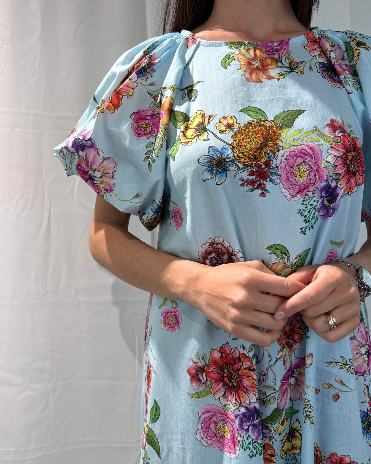 LONG DRESS WITH PUFF SLEEVES AND FLOWER PRINT