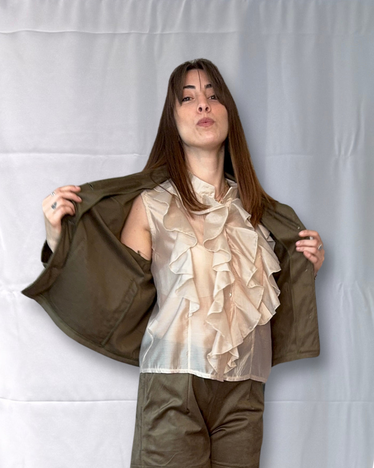 TENCEL BLOUSE WITH RUFFLES