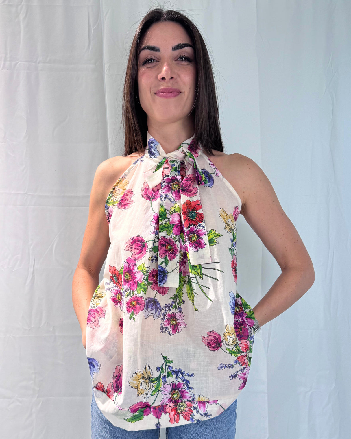 TOP WITH FLOWER PRINT BOW