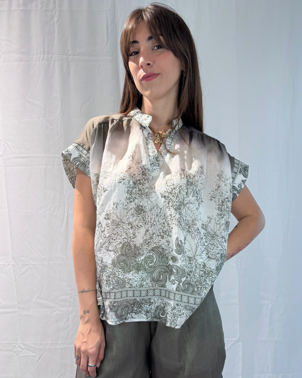 LINEN-TENCEL MIX PRINTED BLOUSE