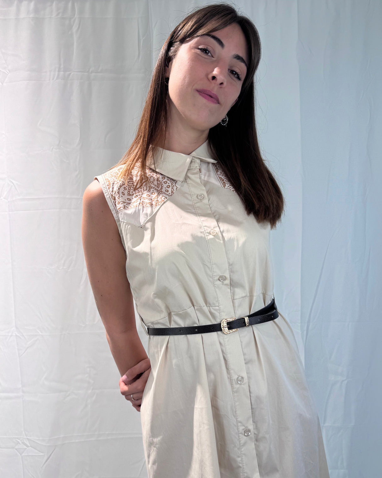 COTTON CHEMISIER WITH BANDANA PRINT INSERTS
