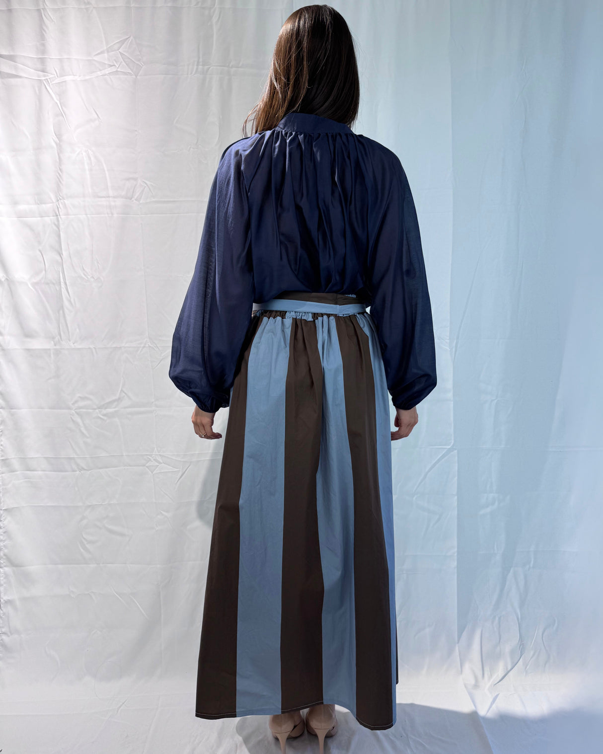 STRIPED SKIRT WITH BOW BELT 100% COTTON